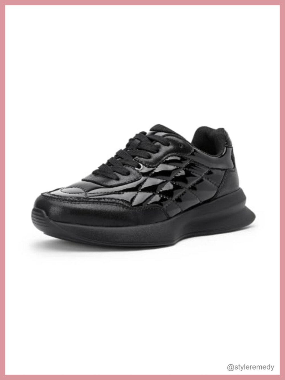 Quilted Platform Sneakers for Women Chunky Faux Leather Lace Up Low Top Walking